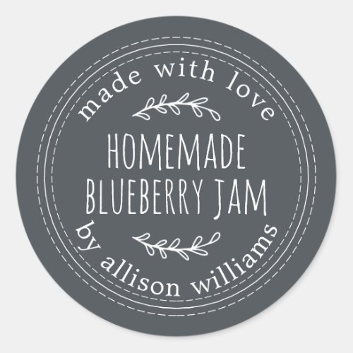 Rustic Homemade Blueberry Jam Canning Off_Black Classic Round Sticker
