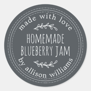 Rustic Homemade Blueberry Jam Canning Off-Black Classic Round Sticker
