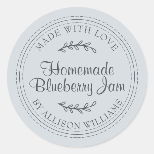 Rustic Homemade Blueberry Jam Canning Pastel Blue Classic Round Sticker