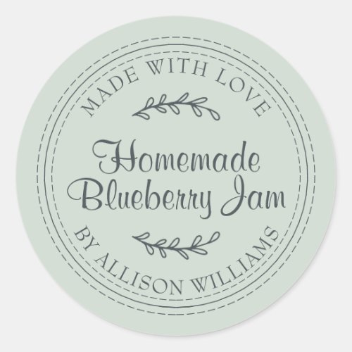Rustic Homemade Blueberry Jam Canning Pastel Green Classic Round Sticker