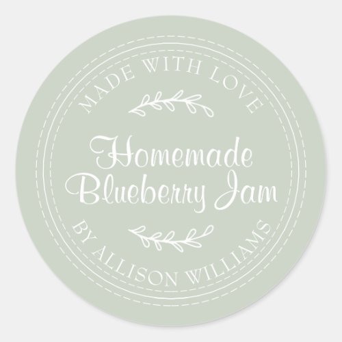 Rustic Homemade Blueberry Jam Canning Pastel Green Classic Round Sticker