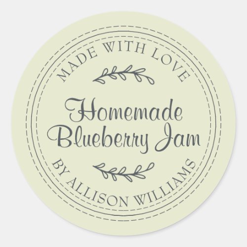 Rustic Homemade Blueberry Jam Canning Pastel Green Classic Round Sticker