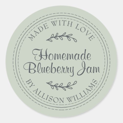 Rustic Homemade Blueberry Jam Canning Pastel Green Classic Round Sticker