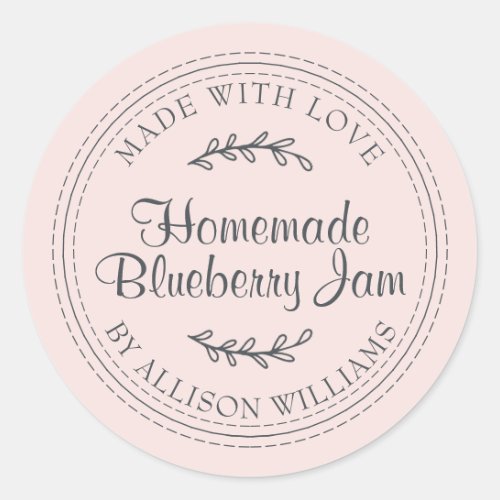 Rustic Homemade Blueberry Jam Canning Pastel Pink Classic Round Sticker
