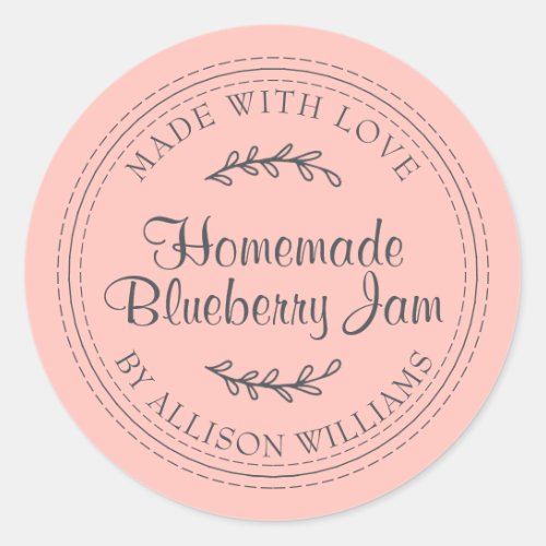 Rustic Homemade Blueberry Jam Canning Pastel Pink Classic Round Sticker