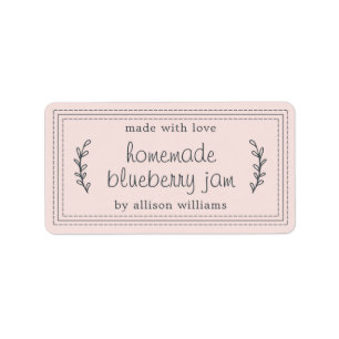Rustic Homemade Blueberry Jam Canning Pastel Pink Label