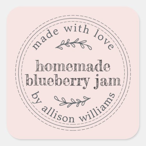 Rustic Homemade Blueberry Jam Canning Pastel Pink Square Sticker