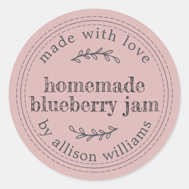 Rustic Homemade Blueberry Jam Canning Pink Classic Round Sticker (Front)