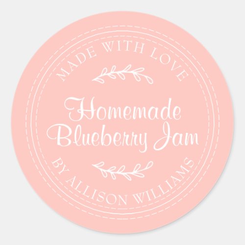 Rustic Homemade Blueberry Jam Canning Pink Classic Round Sticker