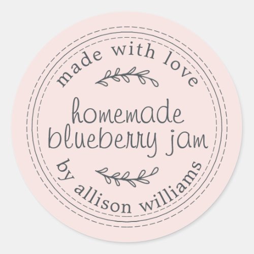 Rustic Homemade Blueberry Jam Canning Pink Jar Classic Round Sticker