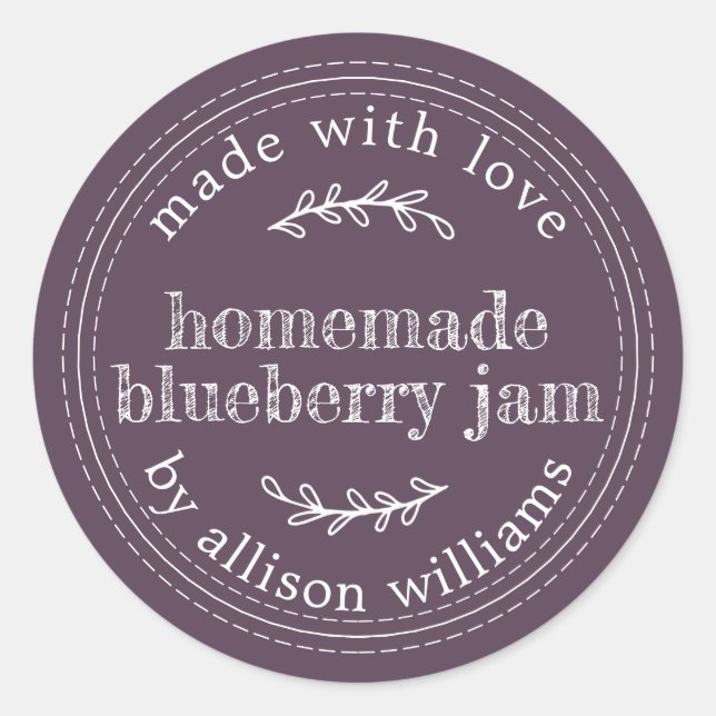 Rustic Homemade Blueberry Jam Canning Purple Classic Round Sticker (Front)