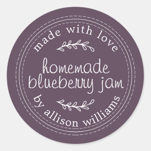 Rustic Homemade Blueberry Jam Canning Purple Jar Classic Round Sticker