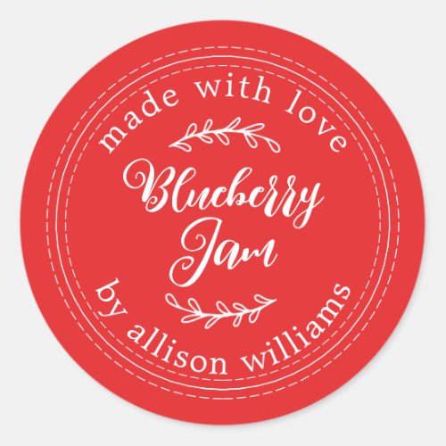Rustic Homemade Blueberry Jam Canning Red Classic Round Sticker