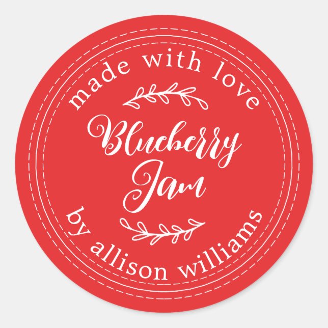 Rustic Homemade Blueberry Jam Canning Red Classic Round Sticker (Front)