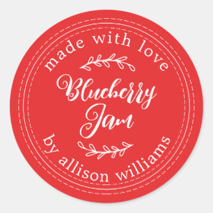 Rustic Homemade Blueberry Jam Canning Red Classic Round Sticker