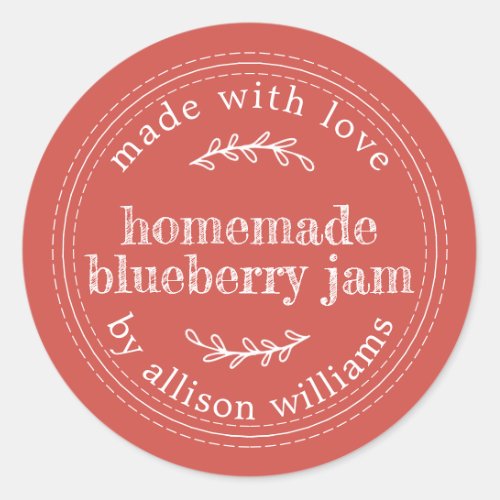 Rustic Homemade Blueberry Jam Canning Red Classic Round Sticker