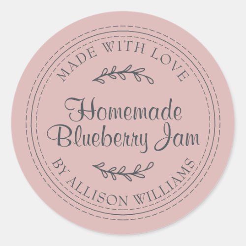 Rustic Homemade Blueberry Jam Canning Silver Pink Classic Round Sticker