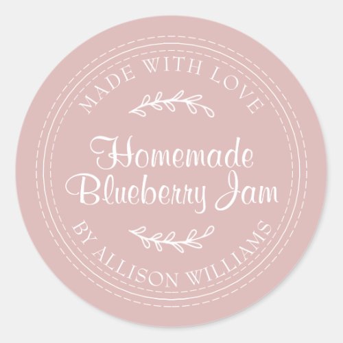 Rustic Homemade Blueberry Jam Canning Silver Pink Classic Round Sticker