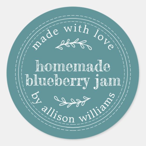 Rustic Homemade Blueberry Jam Canning Teal Classic Round Sticker