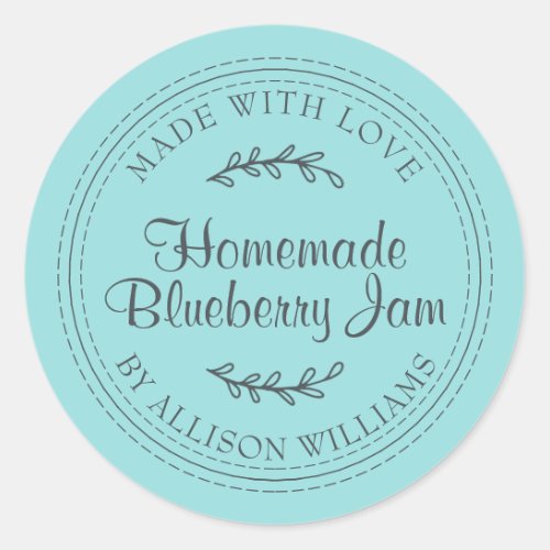 Rustic Homemade Blueberry Jam Canning Turquoise Classic Round Sticker