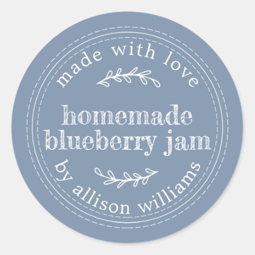 Rustic Homemade Blueberry Jam Canning Vintage Blue Classic Round Sticker