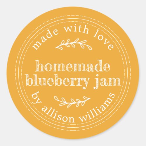 Rustic Homemade Blueberry Jam Canning Yellow Classic Round Sticker
