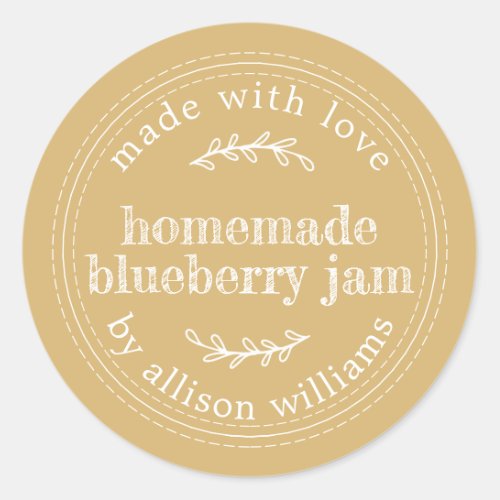 Rustic Homemade Blueberry Jam Canning Yellow Classic Round Sticker