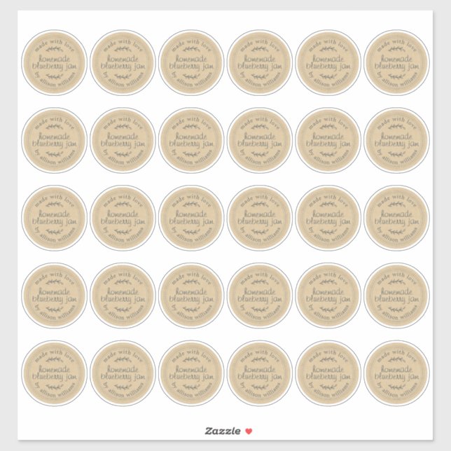 Rustic Homemade Blueberry Jam Kraft Paper 2 inch Sticker (Sheet)
