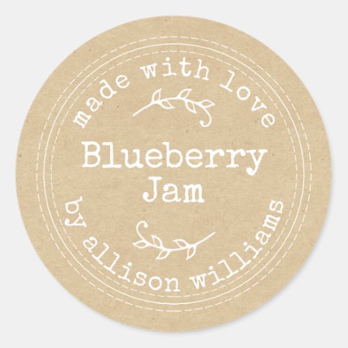 Rustic Homemade Blueberry Jam Kraft Paper Classic  Classic Round Sticker
