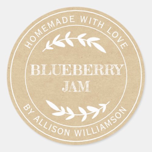 Rustic Homemade Blueberry Jam Kraft Paper Classic Round Sticker