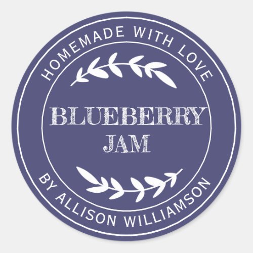 Rustic Homemade Blueberry Jam Navy Blue Jar Classic Round Sticker