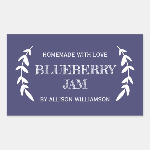 Rustic Homemade Blueberry Jam Navy Blue Jar Rectangular Sticker