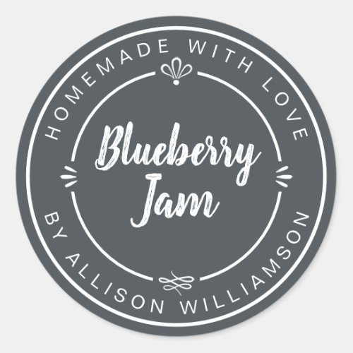 Rustic Homemade Blueberry Jam Off_Black Classic Round Sticker