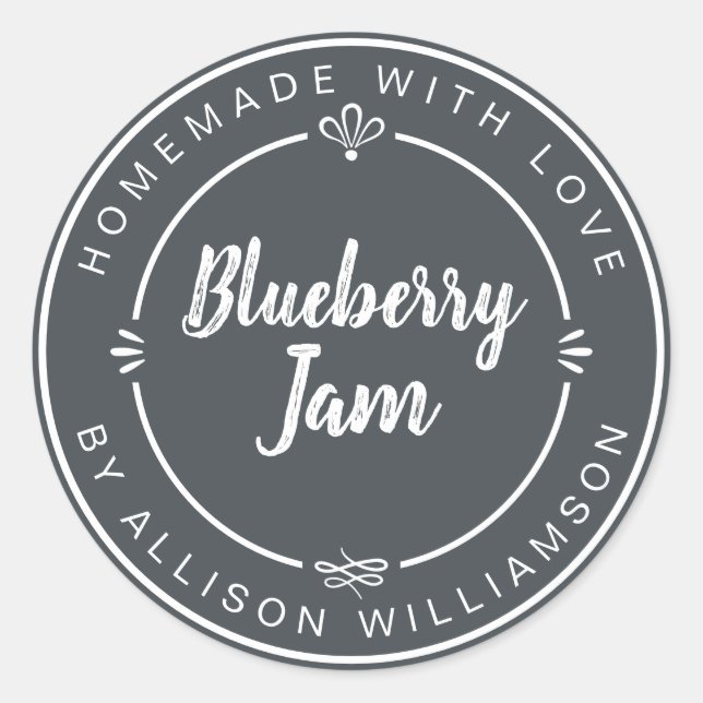 Rustic Homemade Blueberry Jam Off-Black Classic Round Sticker (Front)