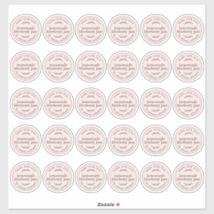 Rustic Homemade Blueberry Jam Pastel Pink 2 inch Sticker