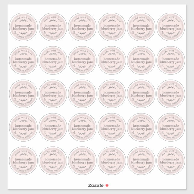 Rustic Homemade Blueberry Jam Pastel Pink 2 inch Sticker (Sheet)