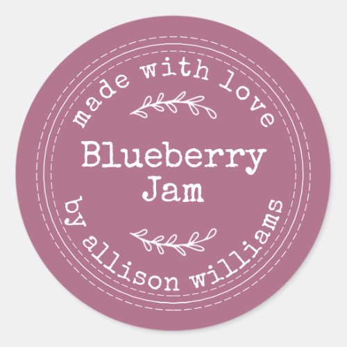 Rustic Homemade Blueberry Jam Purple Classic Round Sticker