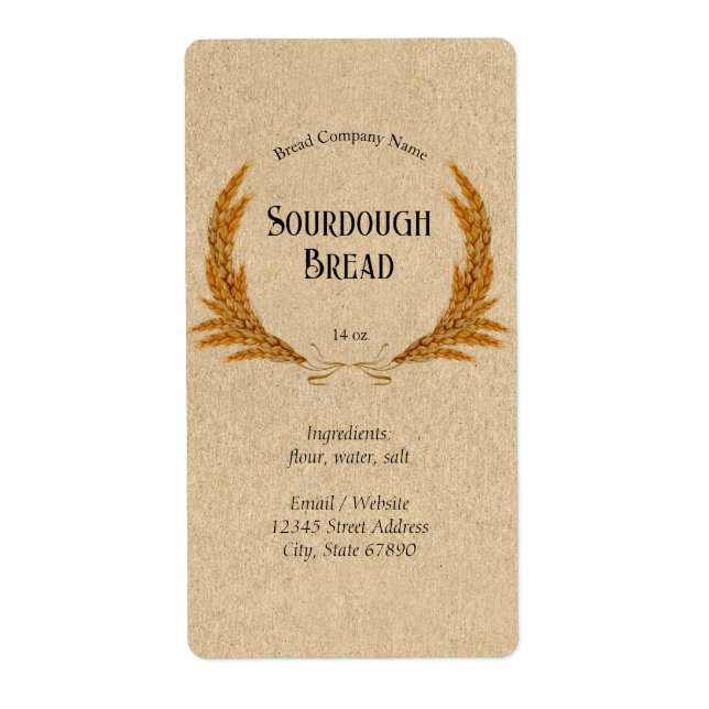 Rustic Homemade Bread Wheat Wreath Food Label (Front)