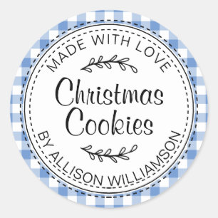 Rustic Homemade Christmas Cookies Blue Check Classic Round Sticker