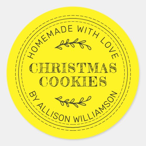 Rustic Homemade Christmas Cookies Bright Yellow Classic Round Sticker