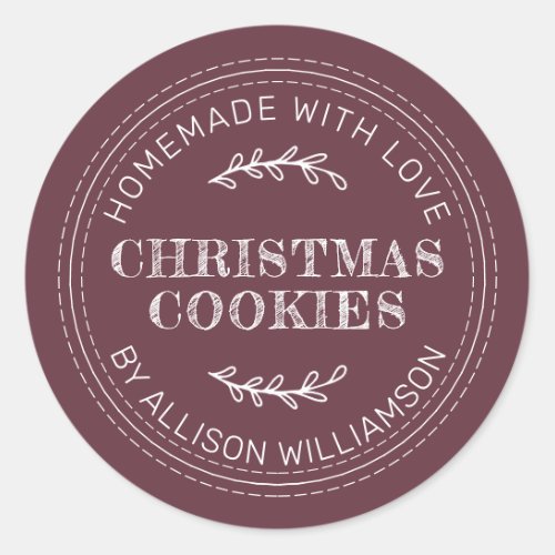 Rustic Homemade Christmas Cookies Burgundy Classic Round Sticker