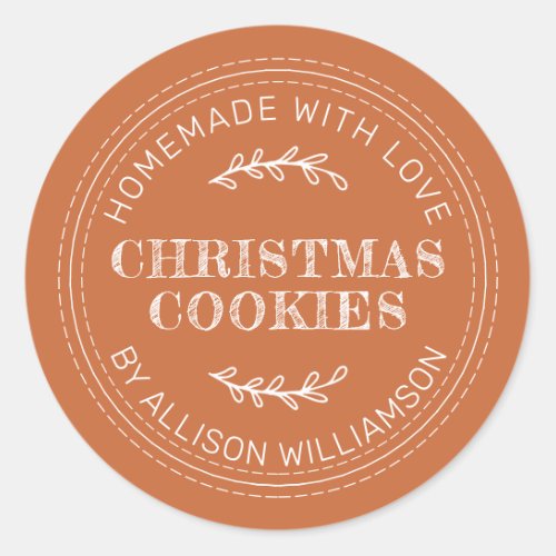 Rustic Homemade Christmas Cookies Burnt Orange Classic Round Sticker