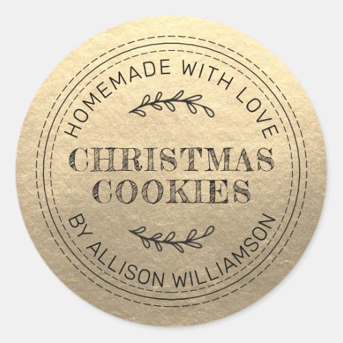 Rustic Homemade Christmas Cookies Champagne Gold Classic Round Sticker