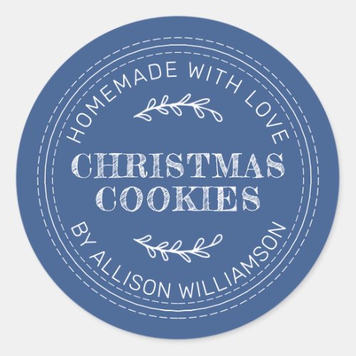 Rustic Homemade Christmas Cookies Classic Blue Classic Round Sticker