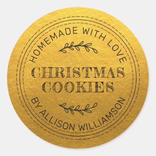 Rustic Homemade Christmas Cookies Classic Gold Classic Round Sticker