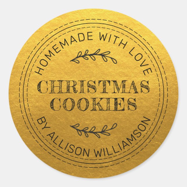 Rustic Homemade Christmas Cookies Classic Gold Classic Round Sticker (Front)