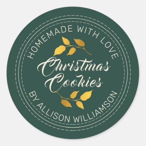 Rustic Homemade Christmas Cookies Dark Green Classic Round Sticker