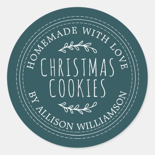 Rustic Homemade Christmas Cookies Deep Teal Classic Round Sticker