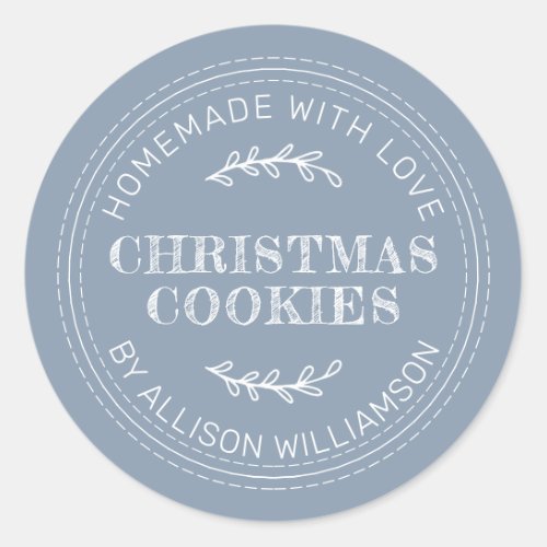 Rustic Homemade Christmas Cookies Dusty Blue Classic Round Sticker