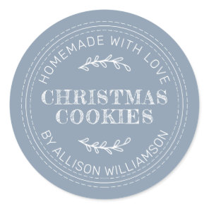 Rustic Homemade Christmas Cookies Dusty Blue Classic Round Sticker